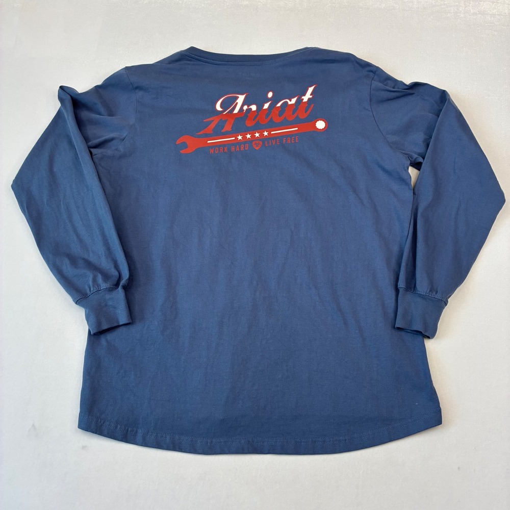 Ariat‎ Rebar Work T-Shirt Mens XL Blue Long Sleeve V-Neck Cotton Strong Graphic - Picture 4 of 9